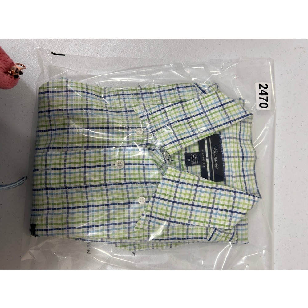 Faconnable Mens Relaxed Fit Plaid Button Down Shirt Green‎ Blue White Small - Picture 6 of 6